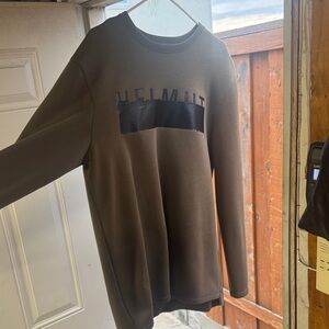 Helmut Lang Olive Crewneck Sweater with Black Logo